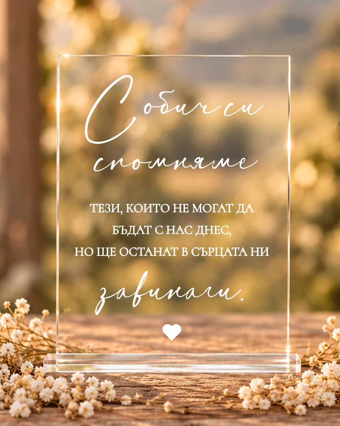 Акрилна табела „С обич си спомняме“ за сватба и специални поводи