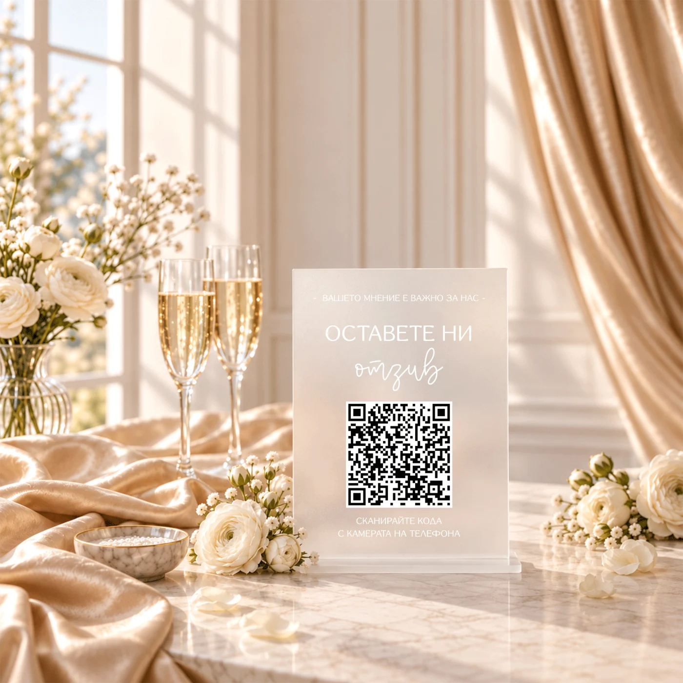 Акрилна табела „Оставете отзив“ с QR код – бизнес табела, подканваща клиентите да оставят ревю и отзив на Вашата страница – снимка 4